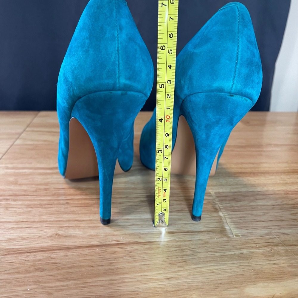 Talbots Teal Blue Suede Pumps Round Toe Stiletto Heels Made in Brazil 10W - Picture 8 of 9